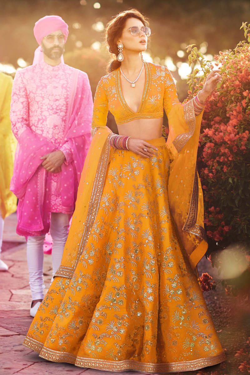 Golden Bloom Thai Silk Festive Lehenga Choli Set