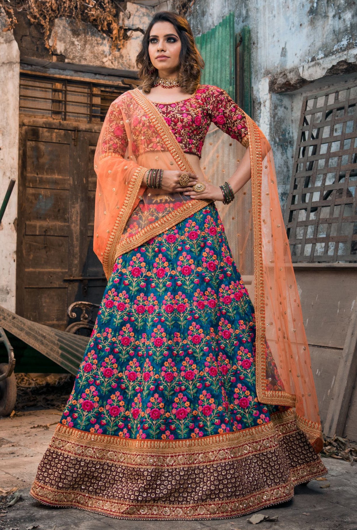 Sapphire Veil Mulbury Silk Bridal Lehenga Choli Set