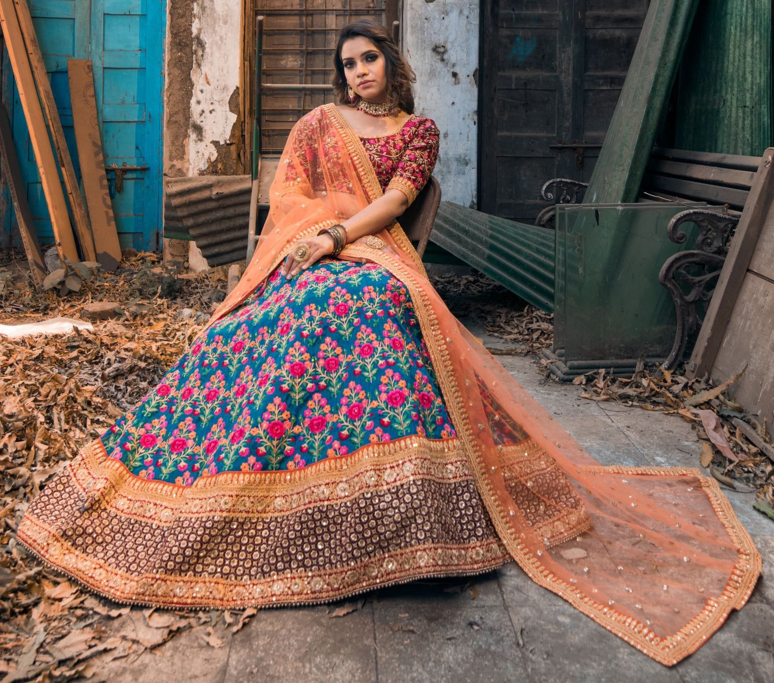 Sapphire Veil Mulbury Silk Bridal Lehenga Choli Set