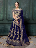 Blue Raw Silk Embroidered Bridal Lehenga Choli