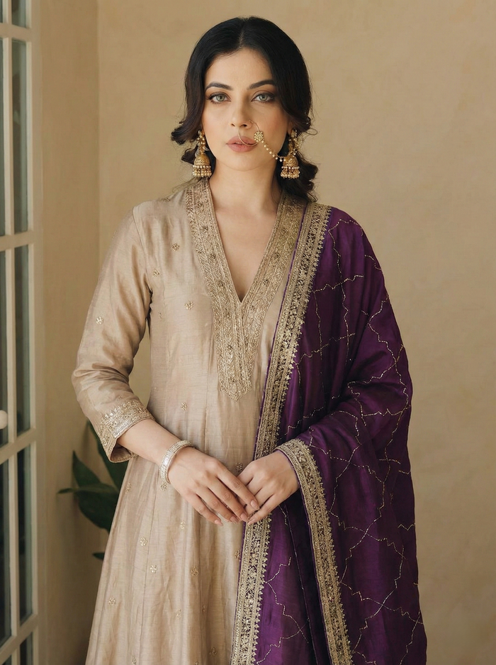 Chiku Vichitra Embroidered Kurta Set