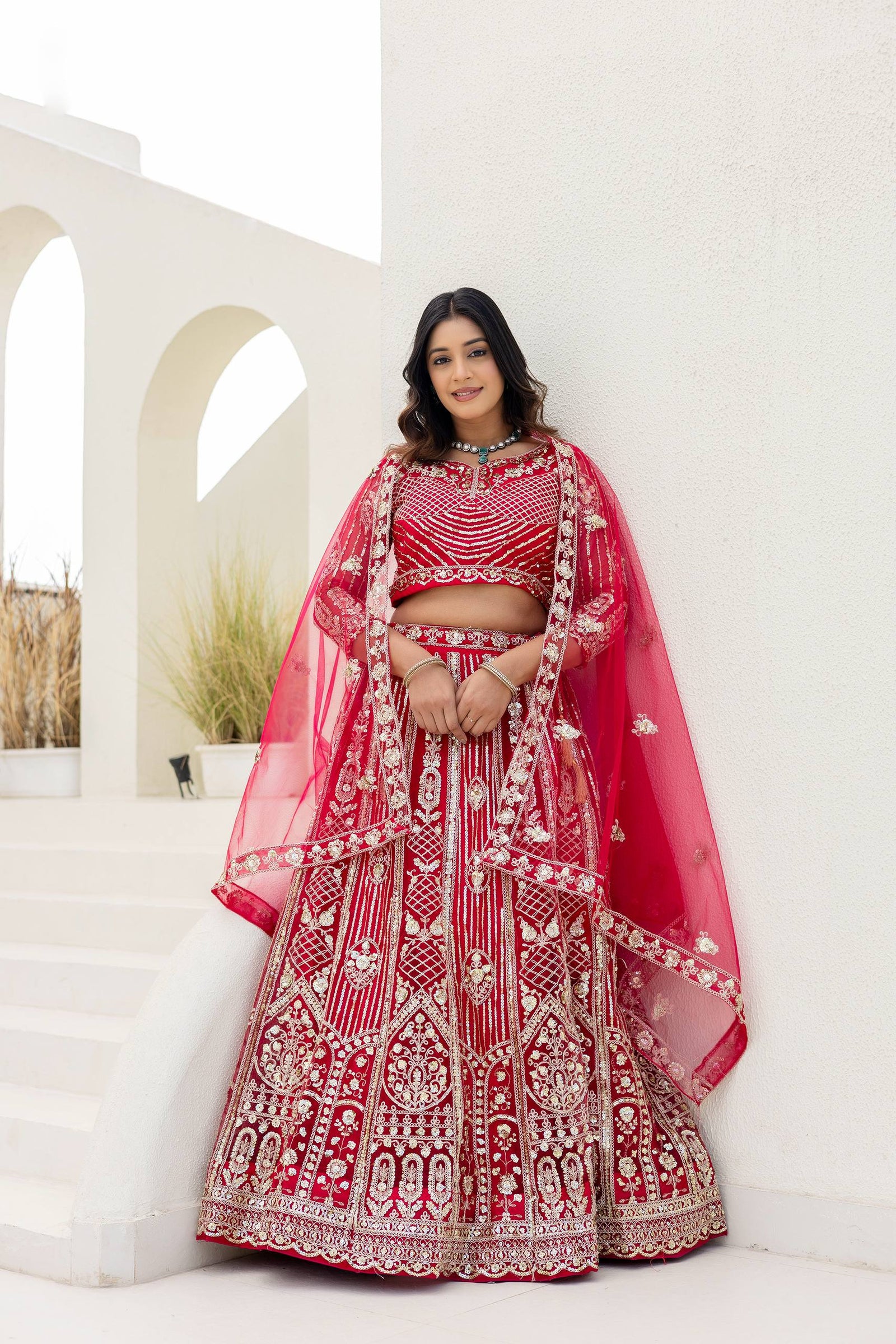 Designer Ruby Red Wedding Lehenga Set