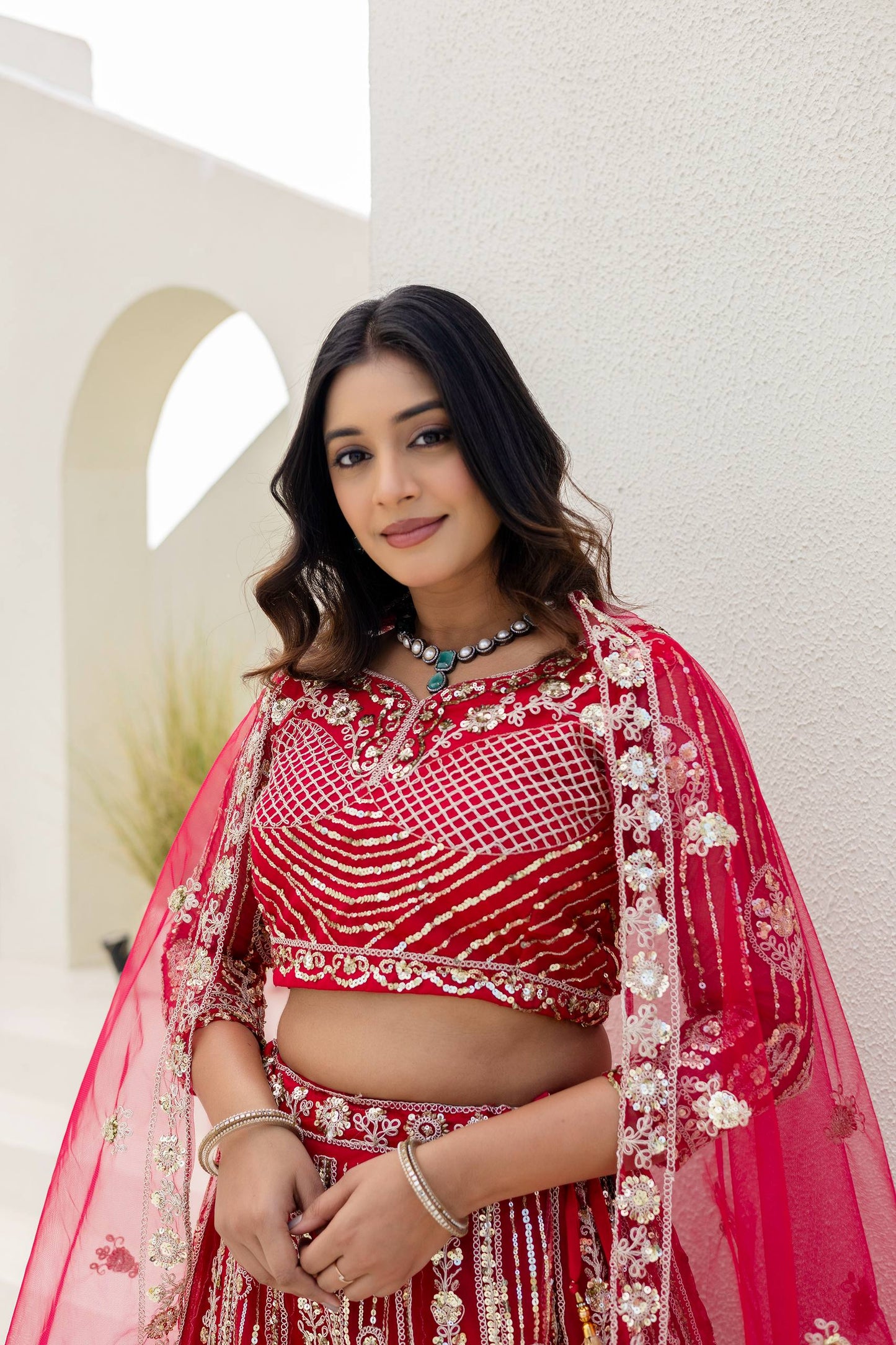 Designer Ruby Red Wedding Lehenga Set