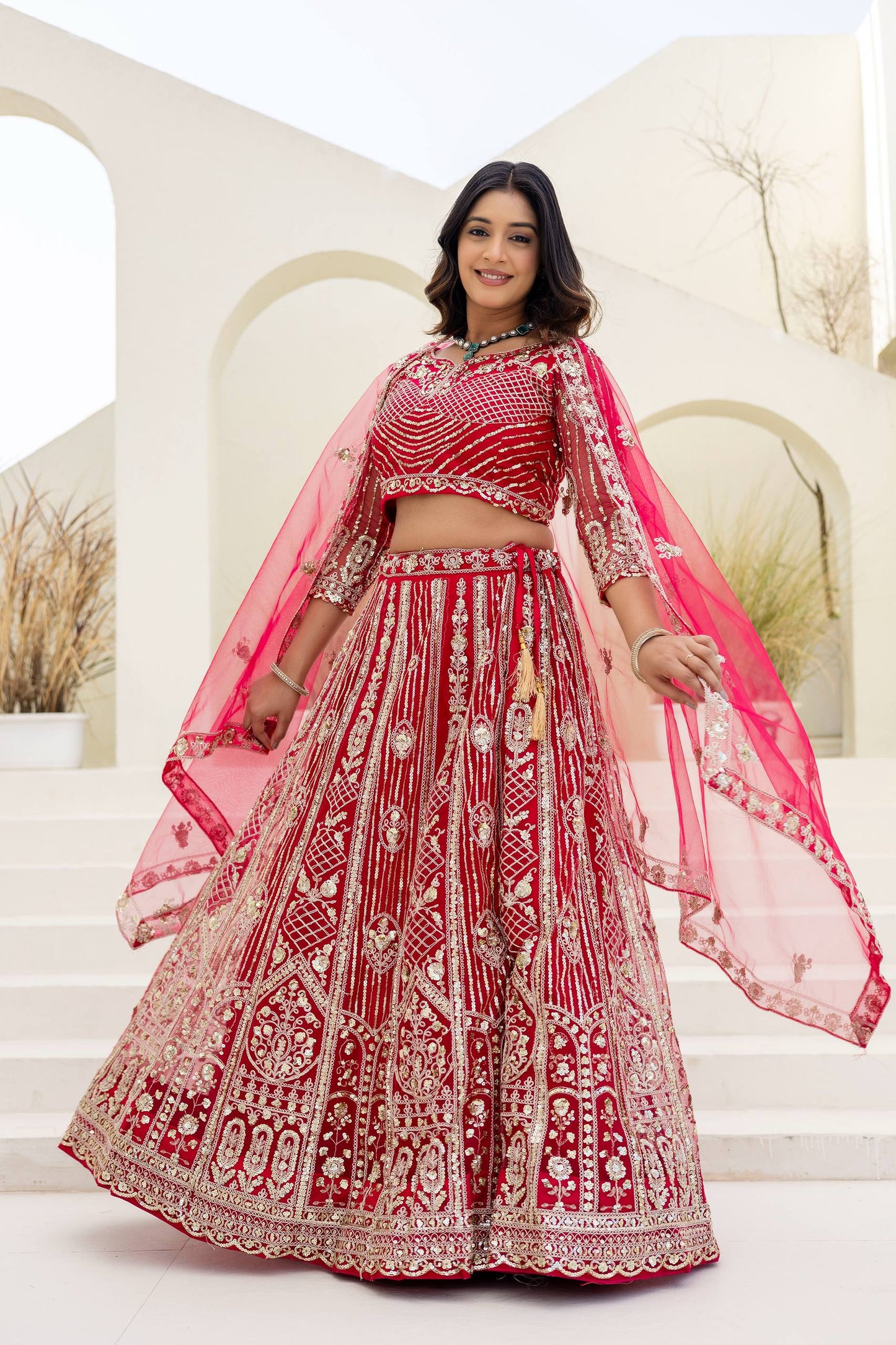 Designer Ruby Red Wedding Lehenga Set