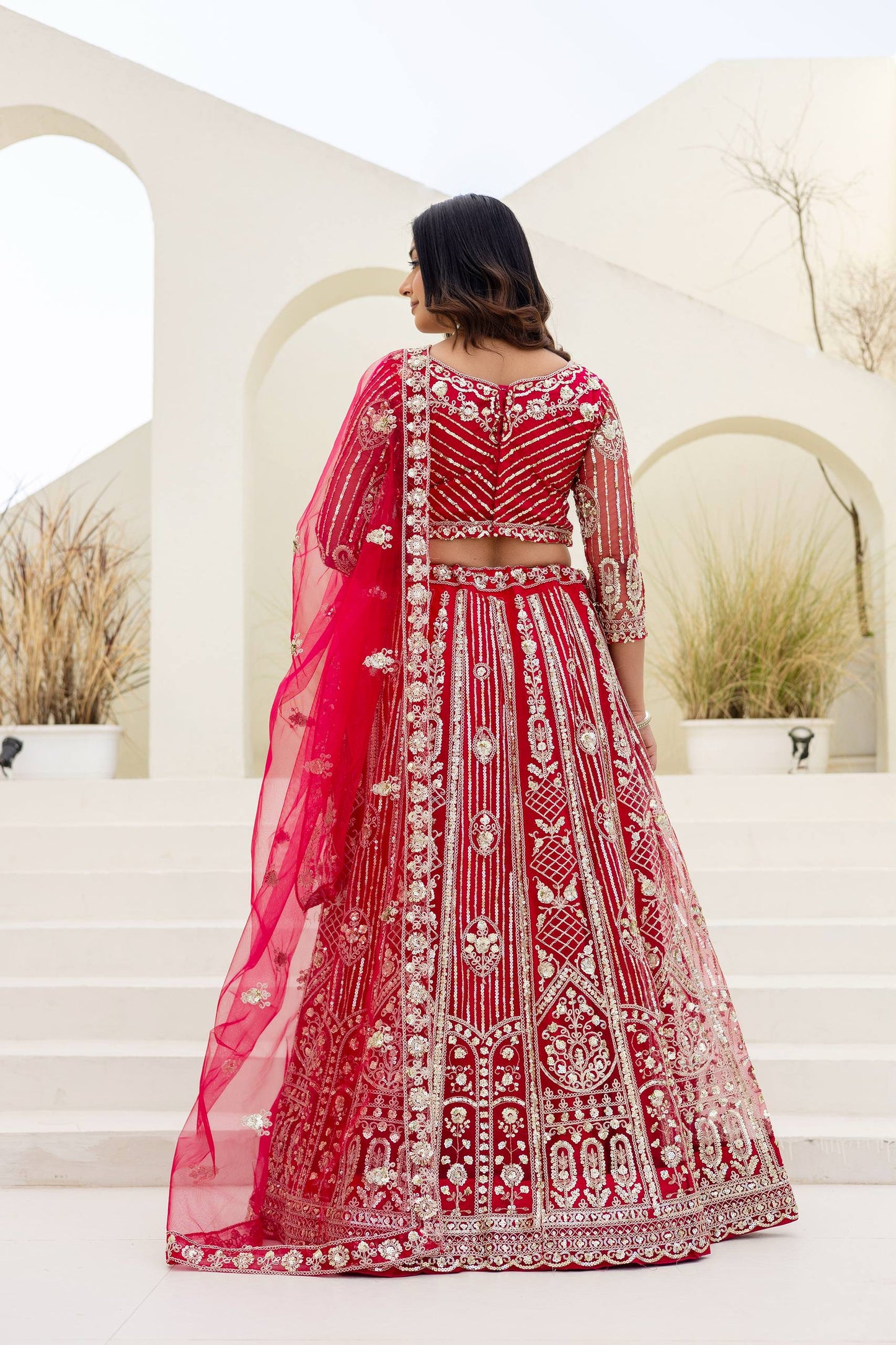 Designer Ruby Red Wedding Lehenga Set