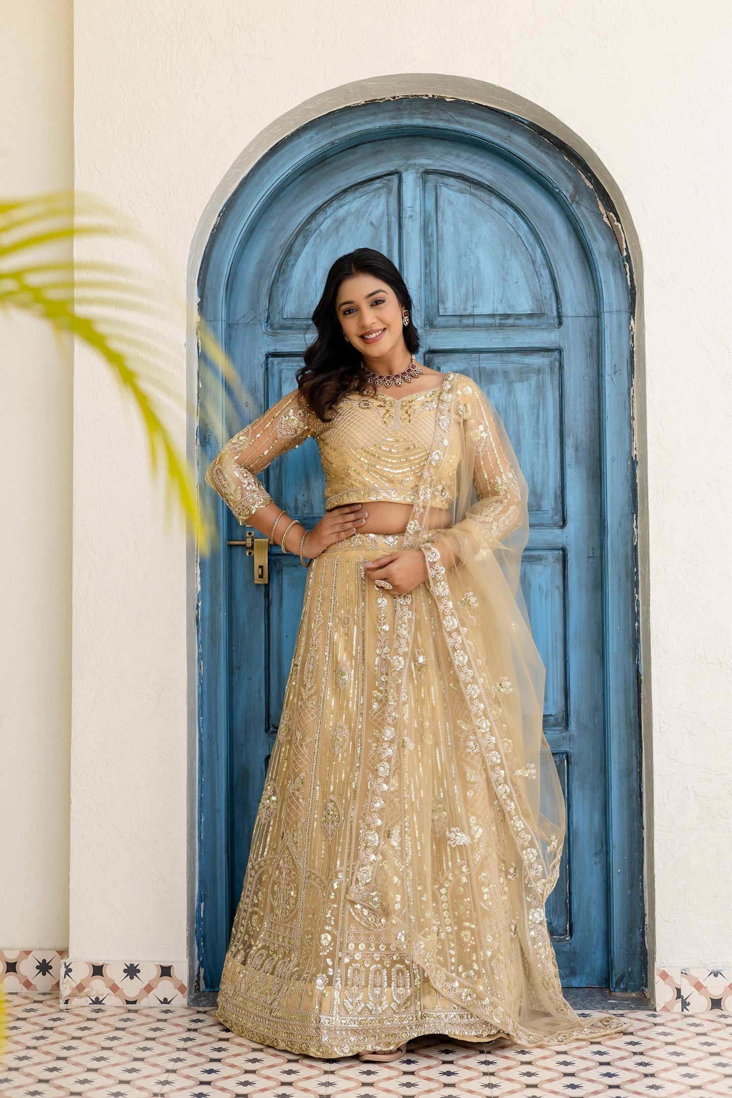 Designer Champagne Gold Wedding Lehenga