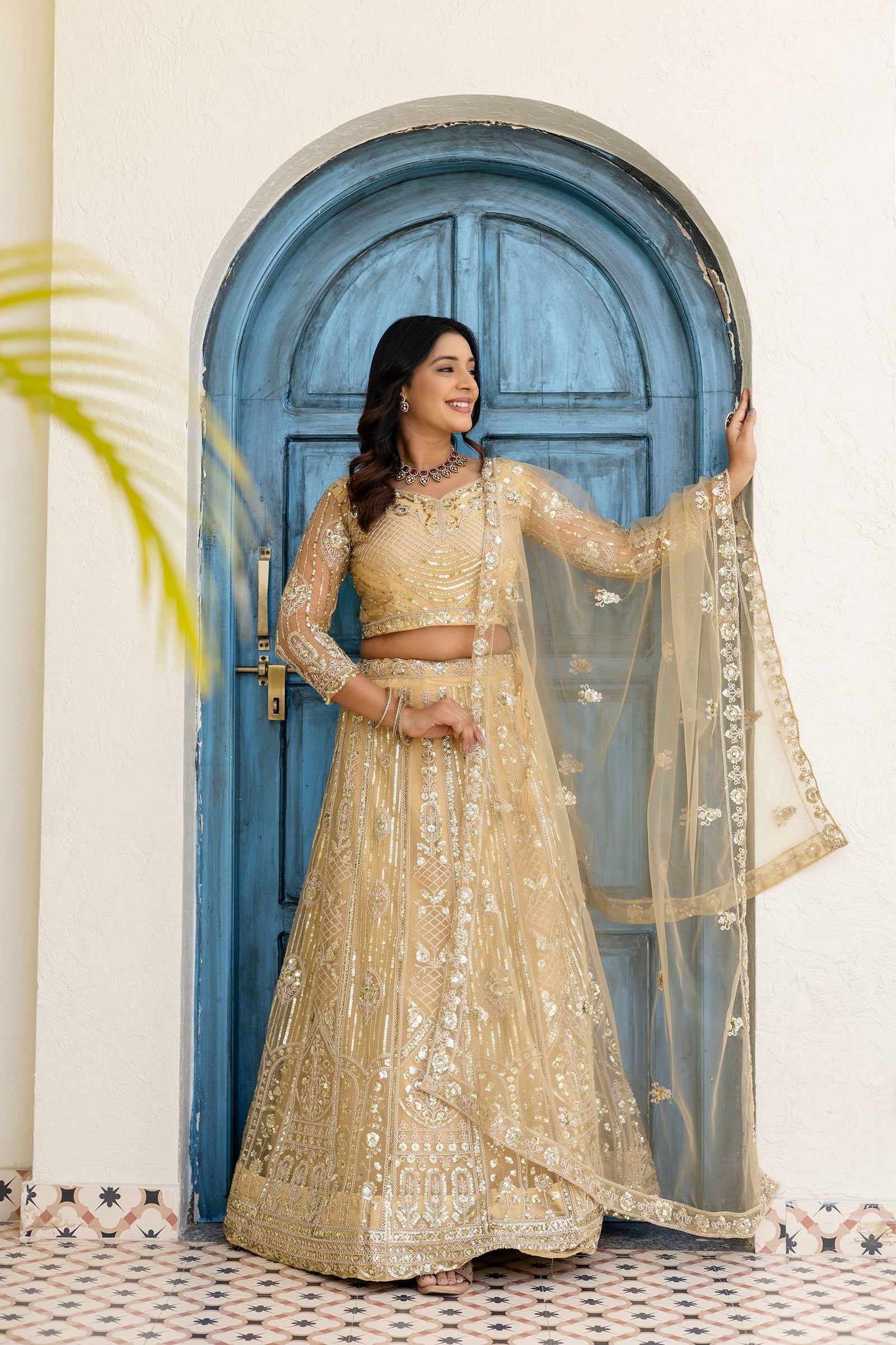 Designer Champagne Gold Wedding Lehenga