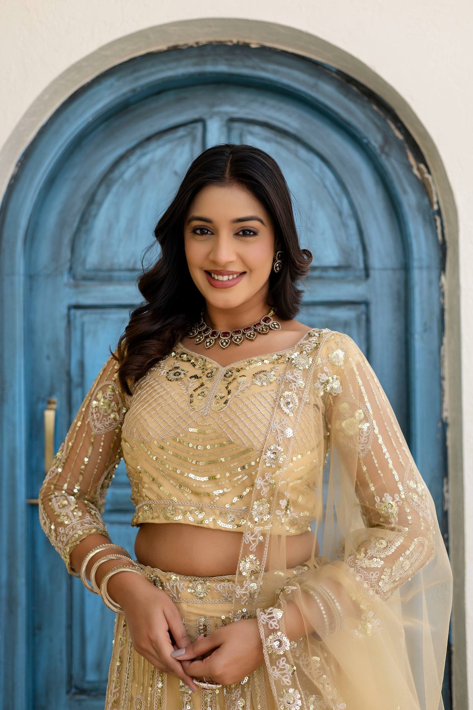 Designer Champagne Gold Wedding Lehenga