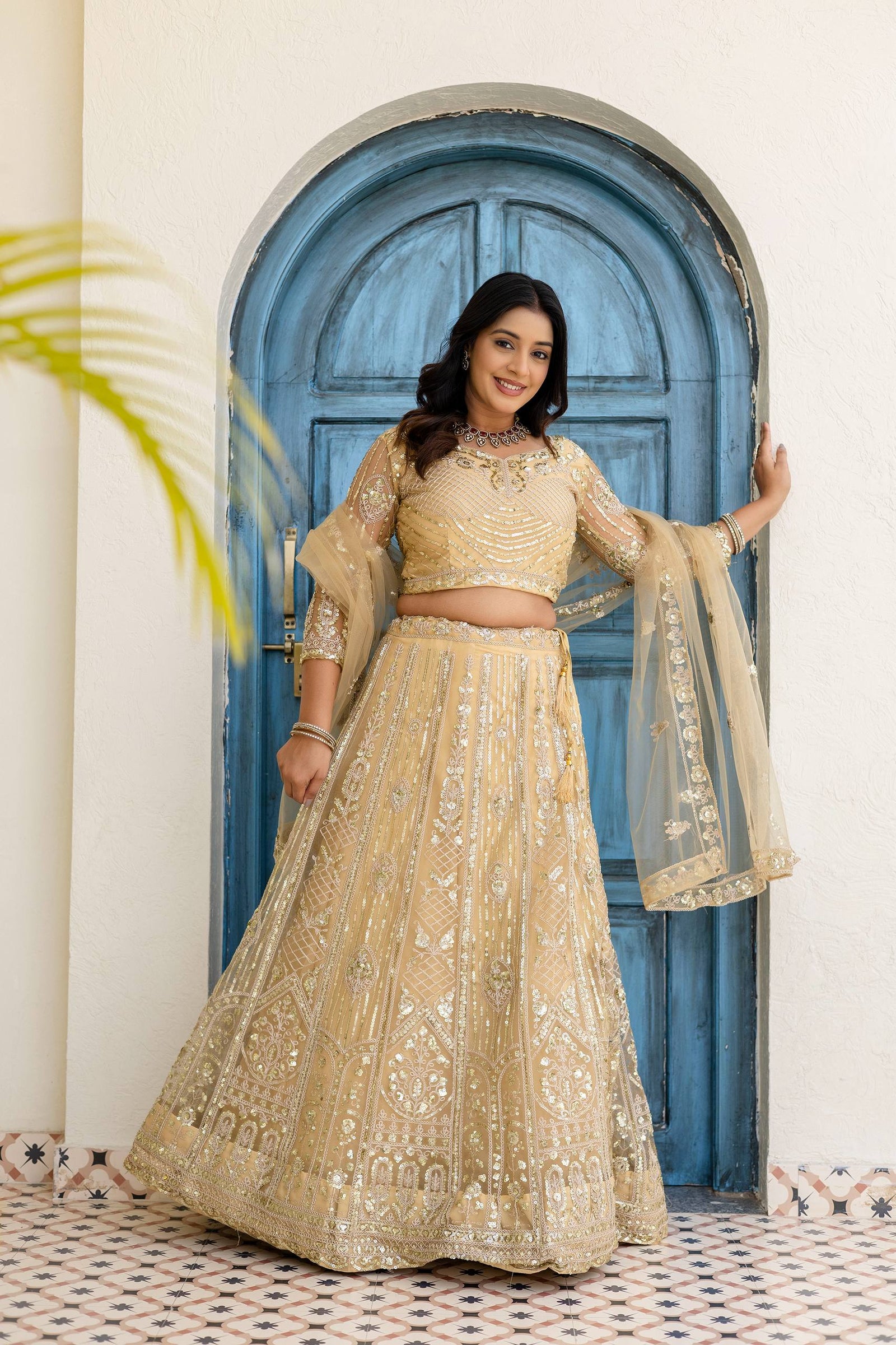 Designer Champagne Gold Wedding Lehenga
