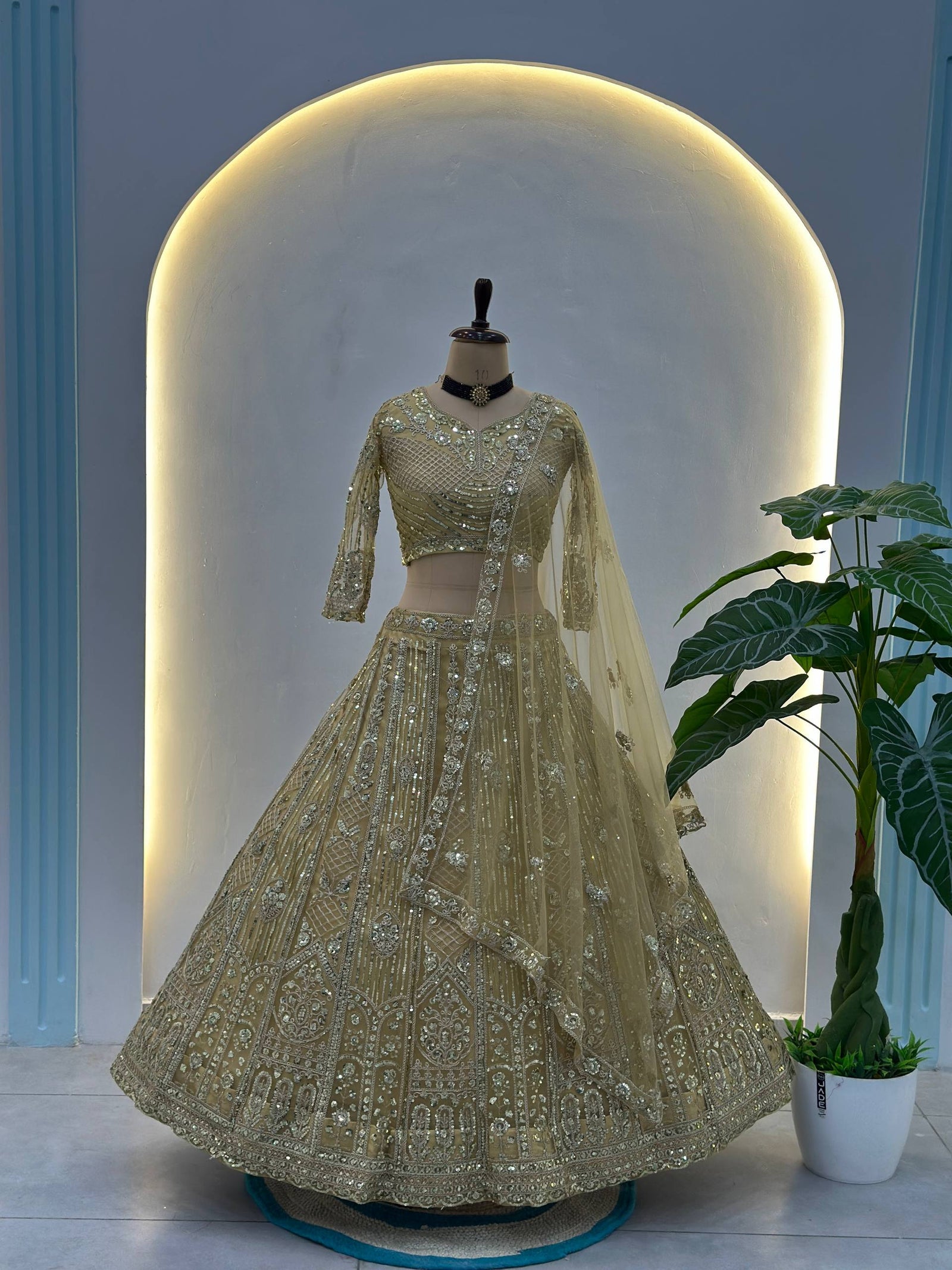 Designer Champagne Gold Wedding Lehenga