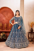 Luxury Royal Teal Embroidered Lehenga Set