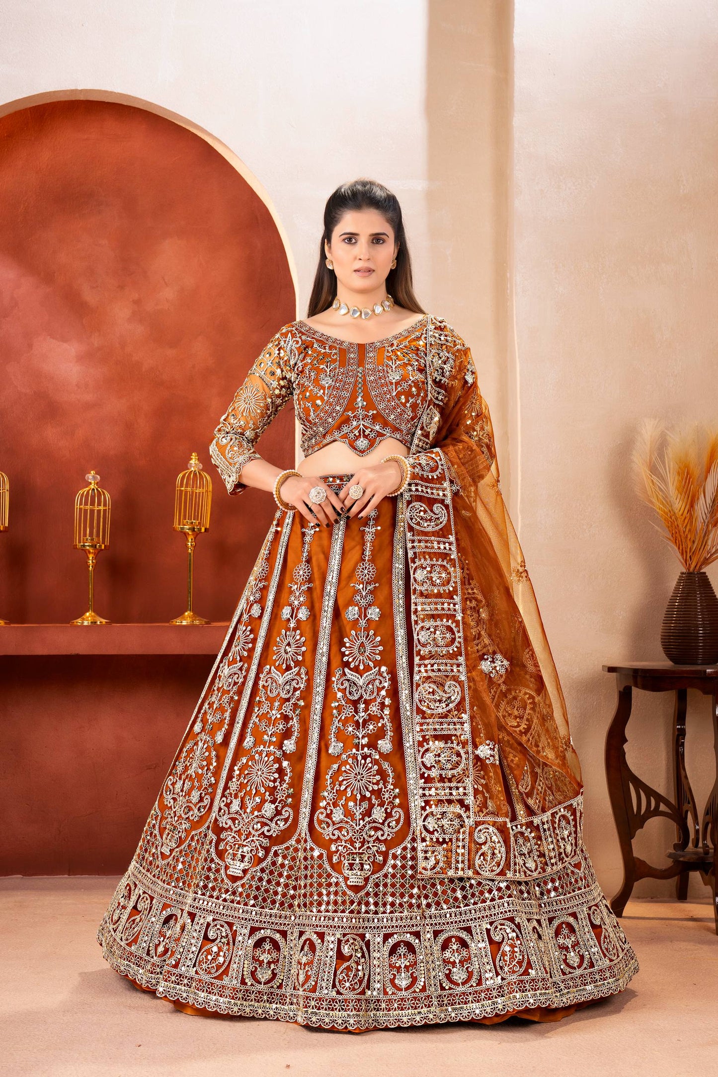 Designer Copper Brown Wedding Lehenga Set
