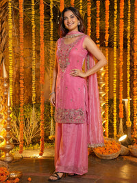 Luxury Blush Pink Embroidered Silk Palazzo Set