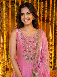 Luxury Blush Pink Embroidered Silk Palazzo Set