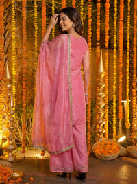 Luxury Blush Pink Embroidered Silk Palazzo Set