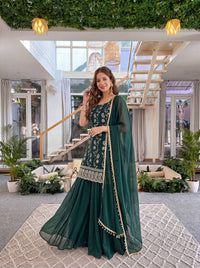 Luxury Emerald Green Embroidered Ethnic Palazzo Set