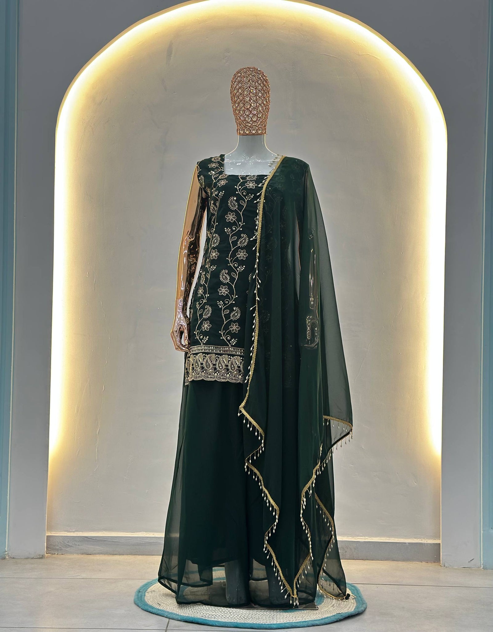 Luxury Emerald Green Embroidered Ethnic Palazzo Set