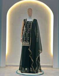 Luxury Emerald Green Embroidered Ethnic Palazzo Set