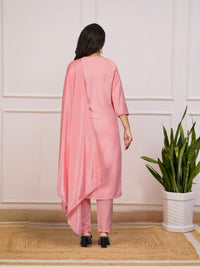 Pink Mehira Embroidered Rayon Suit Set