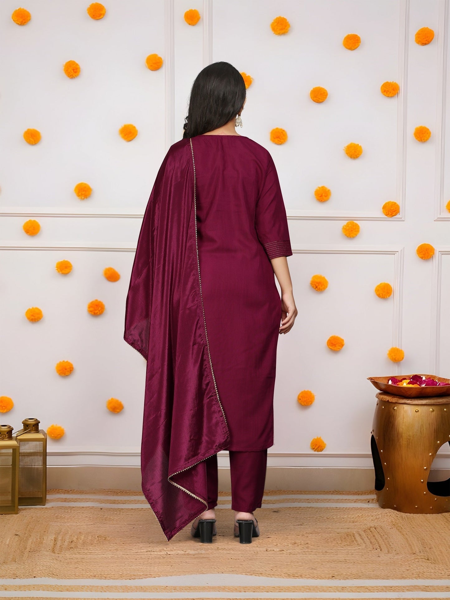 Maroon Mehira Embroidered Rayon Suit Set