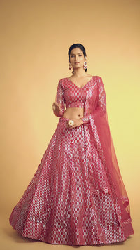 Hot Pink Soft Net Zari Embroidered Lehenga Choli Set