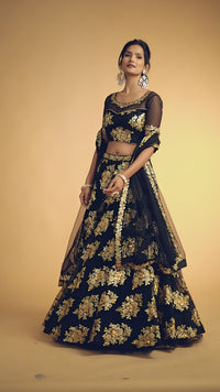 Black Soft Net Zari Embroidered Lehenga Choli Set