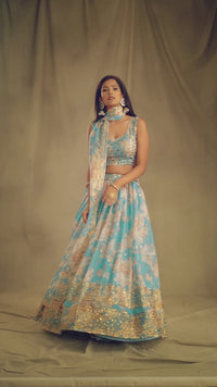 Celestial Mist Embroidered Organza Lehenga Set