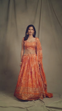 Sunset Amber Embroidered Organza Lehenga Set