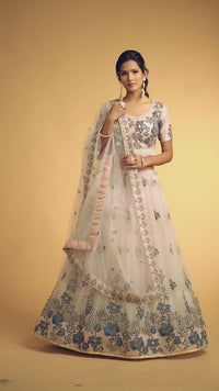 Grey Soft Net Zari Embroidered Lehenga Choli Set