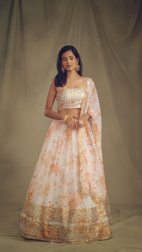 Pearl Ivory Embroidered Organza Lehenga Set