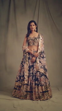 Midnight Noir Embroidered Organza Lehenga Set
