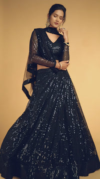Noor Black Soft Net Zari Embroidered Lehenga Choli Set