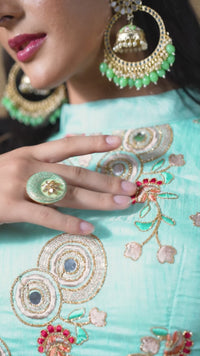 Dove Blue Soft Net Mirror Embroidered Lehenga Choli Set