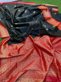 Pure Lichi Silk Saree Haevy Weaving Black Colour, Party Wear - Ibis Fab