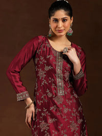 Wine Embroidered Vichitra Silk Suit Set